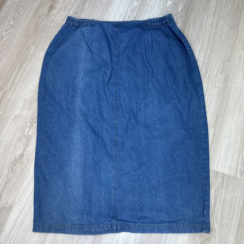 VTG Truly Yours Womens Y2K Blue Denim Maxi Front Slit Button Skirt Causal Sz 22W